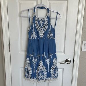 Dolce Vita Halter Blue Embroidered Dress
